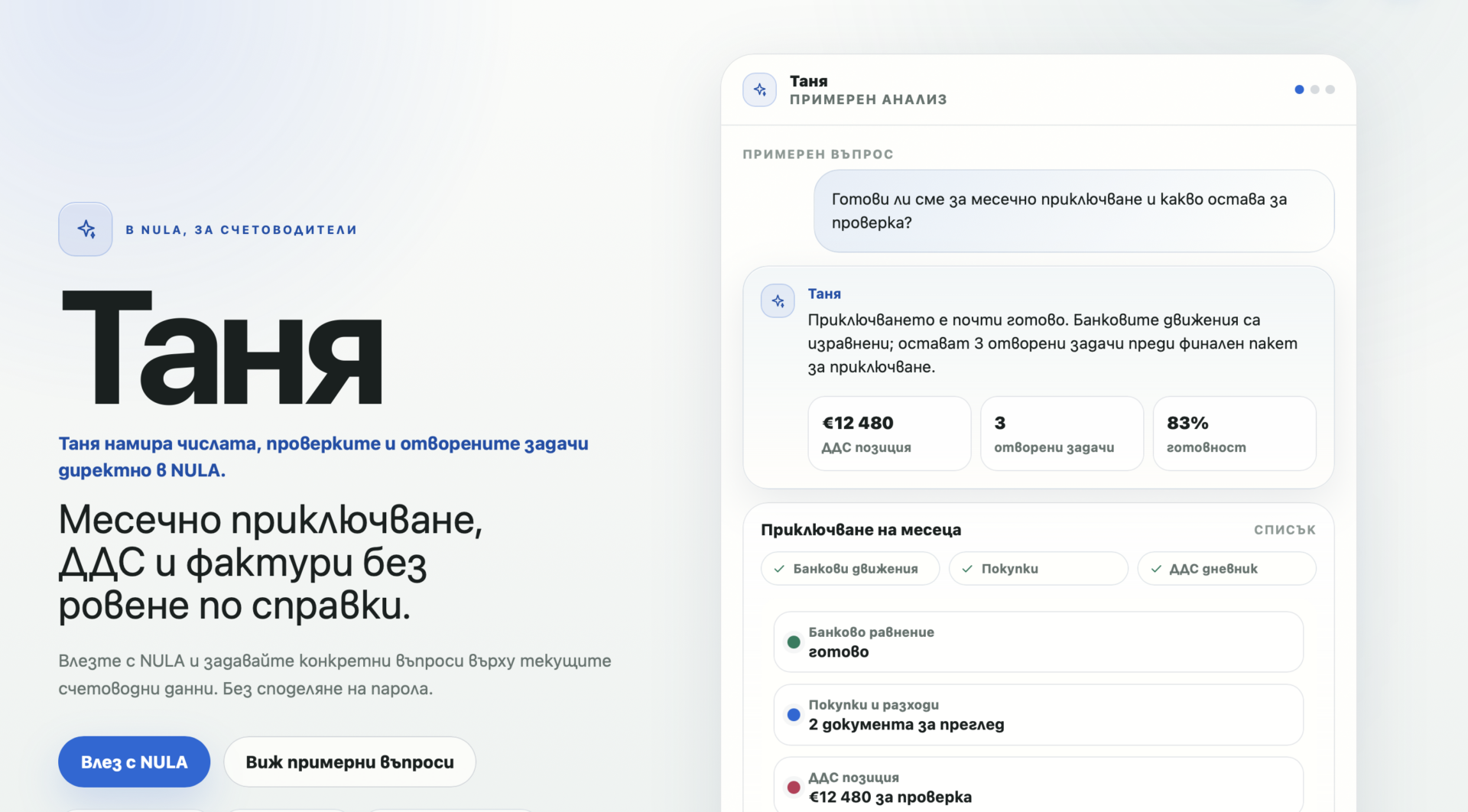Представяме Таня: счетоводният асистент, който работи директно с данните в NULA